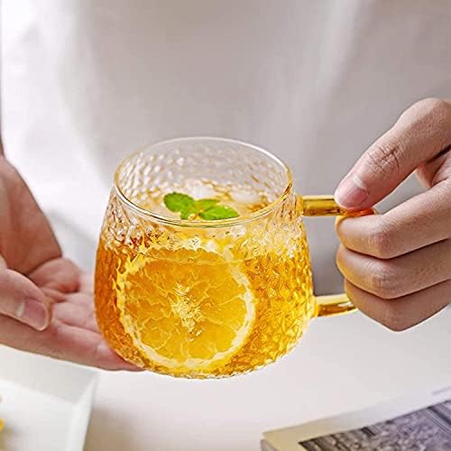 KELVEE Çay ve Kahve cam kupa Kupa için Kullanılan Çay, Kahve, yeşil çay, Limon çayı kulplu fincan Altın (410 ml, 2