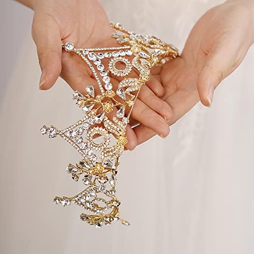 wekicici Wekicici Barok Kraliçe Taç Altın Kristal Tiara Rhinestone Prenses Düğün Kafa Bandı Kadınlar için Kız Doğum