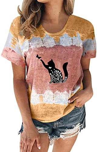 Kravat Boya T Shirt Bayan Hayvan Kedi Grafik Tees Tops 2023 Yaz Yuvarlak Boyun kısa kollu tişört Bluz Genç Kızlar
