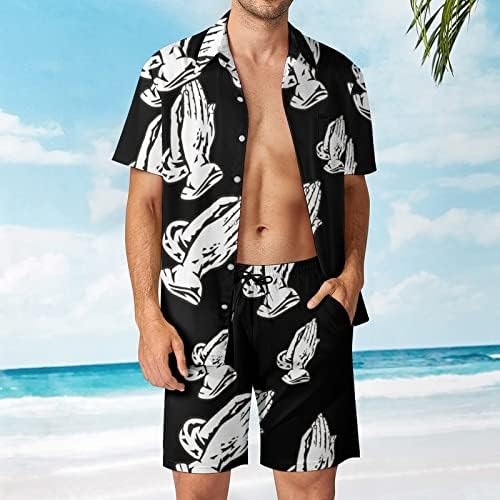 BAİKUTOUAN Eller İsa erkek 2 Parça havai gömleği Takım Elbise Rahat Gevşek Düğme Aşağı Üst ve plaj şortu Tatil Kıyafetleri