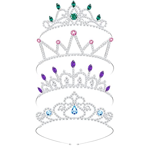 4 Parça Kızlar Gümüş Rhinestone Taç Kızlar Kristal Tiara Prenses Taç Prenses Tiara Kafa Bandı Kızlar için (Sevimli