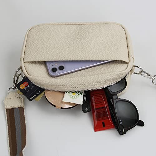 MyKazoe Kadınlar Geniş Ayarlanabilir Kayış kamera çantası Crossbody Çanta Bonus Depolama Kozmetik Makyaj Çantası (Krem)