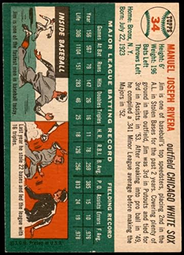 1954 Topps 34 WHT Jim Rivera Chicago White Sox (Beyzbol Kartı) (Beyaz Arka) ESKİ White Sox