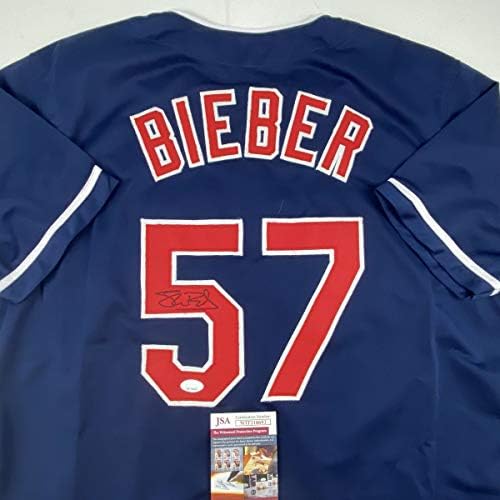 İmzalı / İmzalı Shane Bieber Cleveland Mavi Beyzbol Forması JSA COA