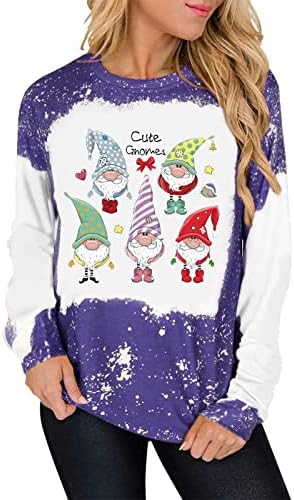 Noel Gömlek Kadınlar için Sevimli Cüceler Ren Geyiği Grafik Uzun Kollu Raglan Tees Casual Moda Noel Tişörtü
