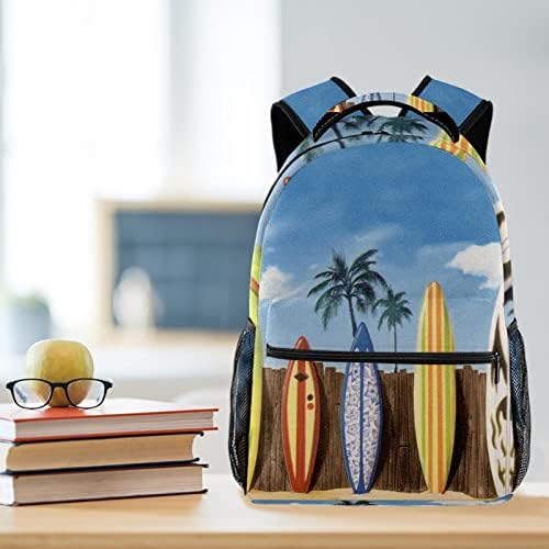 Plaj Sörf Tahtası Palmiye Ağaçları ile Sırt Çantaları Erkek Kız Okul Kitap Çantası Seyahat Yürüyüş Kamp Sırt Çantası