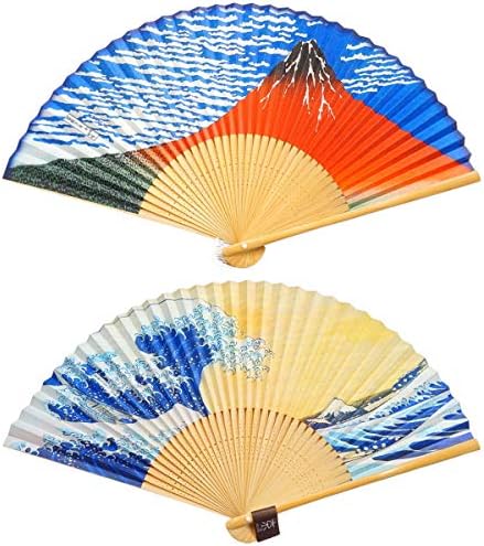 Kyoto, Japonya'da Yapılan Katlanır Fan Çift Taraflı Tasarım. Erkekler için El Fanları. Japon El Fanı. Kırmızı-Mt.Fuji