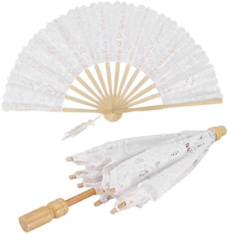 Qıılu Dantel Fan Şemsiye Düğün İçin Pamuk Beyaz Dantel Şemsiye Fan Şemsiye Bayan Kadın Parti Dekor Dans Fotoğraf Prop