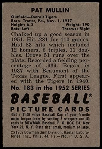 1952 Okçu Beyzbol 183 Pat Mullin Detroit Kaplanları Mükemmel