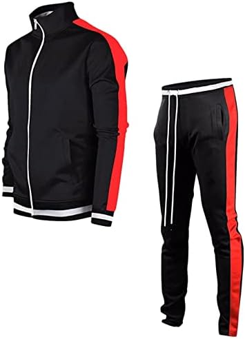 Renk Blok Eşofman Erkekler için 2 Parça Kıyafetler Uzun Kollu Tam Zip Ceketler koşu pantolonları spor seti İnce Rahat