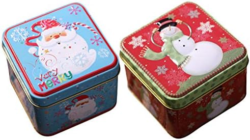 Cabilock 2 adet Teneke Kare Şeker Kutuları Noel Tasarım Hediye Saklama Kutuları