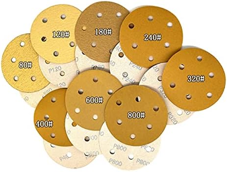 Ahşap Metal Parlatma Zımpara Kağıdı 100 Adet 5 inç 6 delikli cırt cırt Altın Zımpara Zımpara Diskleri Metal ve Metal