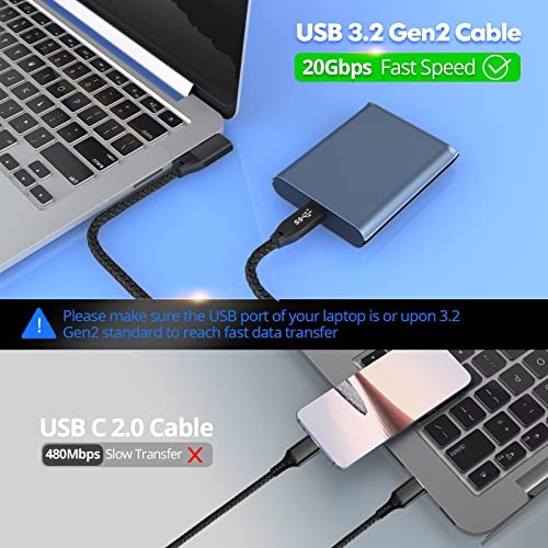 UseBean USB C USB C Kablosu 100 W 10ft (2 Paket), sağ Açı USB 3.2 Gen2x2 20 Gbps Veri Transferi ve PD Hızlı Şarj,