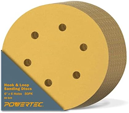 POWERTEC 45206G - 50 6 inç 6 Delik 60 Kum cırt cırt Zımpara Diskleri, Altın, 50'li paket