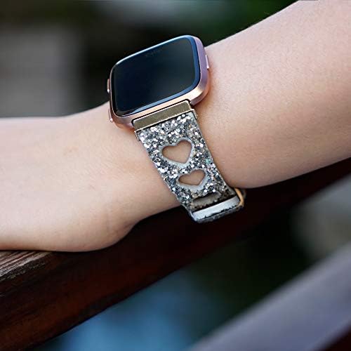 Moonooda Glitter saat kayışı Fitbit Versa için uyumlu / Versa Lite Edition / Versa SE akıllı saatler Bling, Kadın