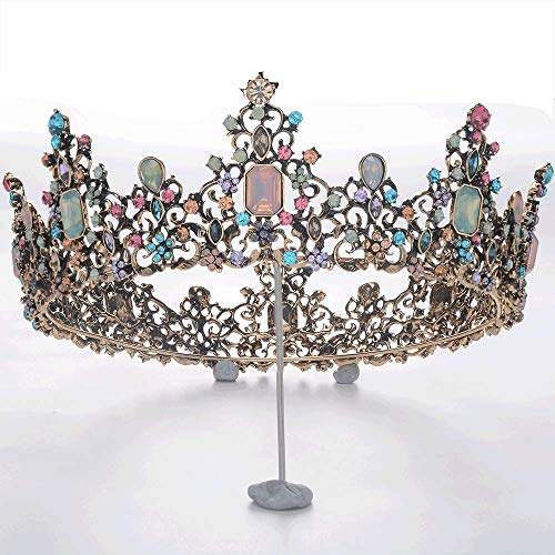 S SNUOY Doğum Günü Taçlar Taçlar için Tam Yuvarlak Barok Tiaras Vintage Rhinestones Kraliçe Taçlar Kızlar için