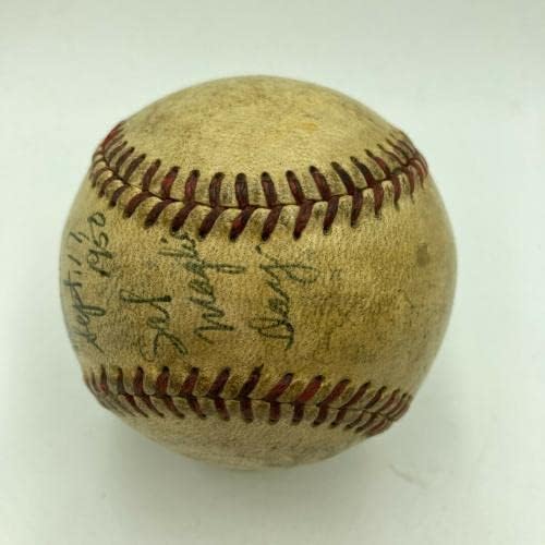 Sal Maglie İmzalı 9-17-1950 Sal Maglie Günü Oyunu Kullanılmış Beyzbol JSA Çıkartması-MLB İmzalı Oyun Kullanılmış Beyzbol