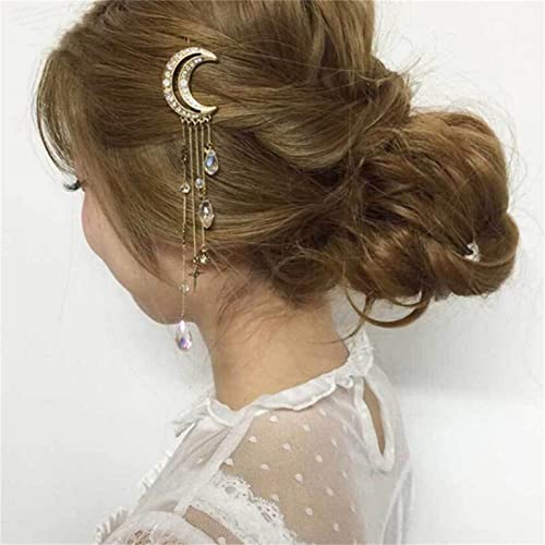 Zhenlık saç tokası s Bayan Ay Rhinestone Boncuk Dangle Firkete 1 ADET Kristal Püskül saç tokası Genç Kızlar Gelin