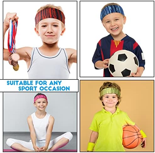 12 Parça Çocuklar Spor Bantlar Boys Atletik Ter Bantları Elastik Ter Bantları Spor Saç Bantları Kızlar ve Erkekler