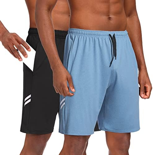 Runhit Spor Şort Erkekler için 3 Paket Erkek Atletik Şort 9 inç Egzersiz Basketbol Koşu Şort Erkekler Cepler ile