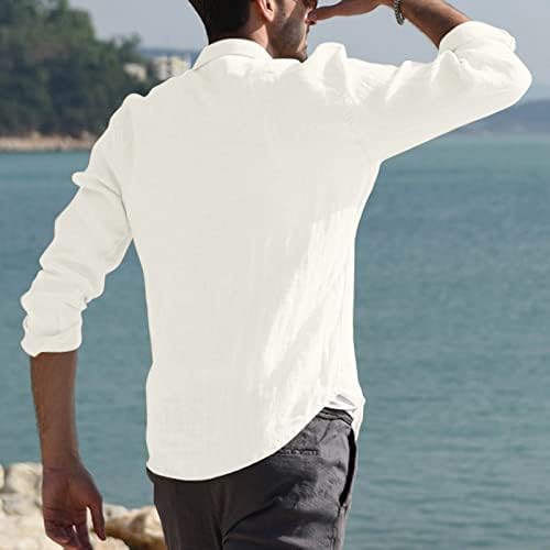 Erkek Moda Rahat Basit Pamuk ve Keten Küçük Baskı Yaka T Shirt Uzun Kollu Gömlek Üst Set Aktif