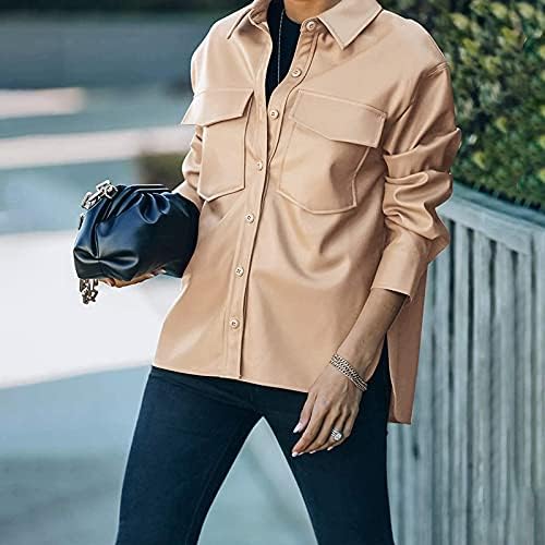 Kadın Rahat Kısa Uzun kollu Takım Elbise artı Boyutu Bayan Ceketleri Göğüs Cepleri Ve Düğmeler Moda İnce Deri Ceket