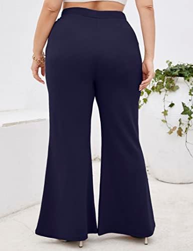 KOJOOIN Kadın Artı Boyutu Flare Pantolon Elastik Yüksek Bel Yoga Çalışma Ofisi Rahat Bootleg cepli pantolon Rahat