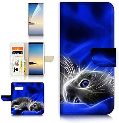 (samsung S10 + / Galaxy S10 Artı) cüzdan kılıf Kılıf Kapak ve Ekran Koruyucu Bundle - A8205 Sevimli Kedi Kedi