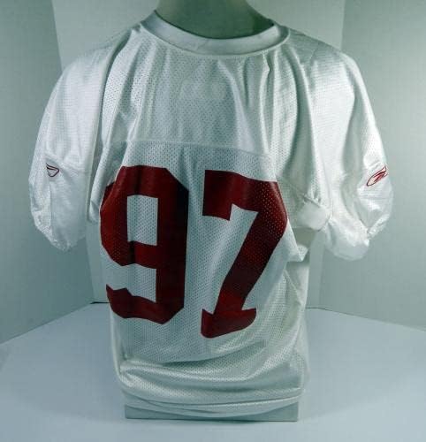 2009 San Francisco 49ers 97 Oyunu Verilen Beyaz Antrenman Forması 2XL DP47082 - İmzasız NFL Oyunu Kullanılmış Formalar