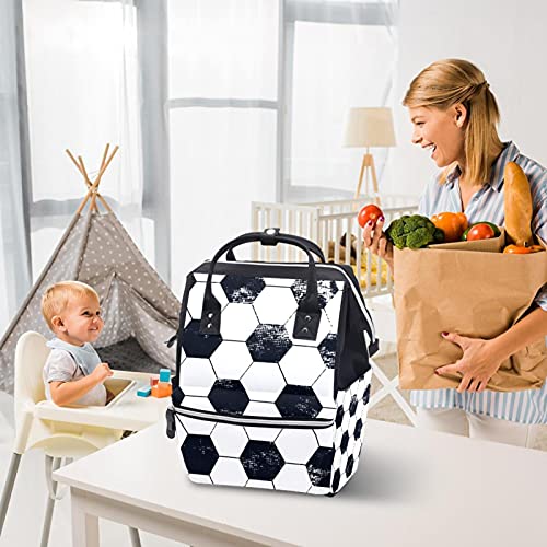 Büyük Bebek Bezi çantası Sırt Çantası, Beyaz Siyah Desen Futbol Futbol Nappy Çanta Seyahat Sırt Çantası Anne ve Baba