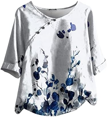 Sonbahar Yaz Bluz Gömlek Bayanlar için 2023 Giyim Moda Ekip Boyun Pamuk Düğme Aşağı Grafik Tshirt B8 B8