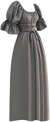 Kadın Rönesans Ortaçağ Elbise Gotik Yüksek Bel Dantel Up Elbiseler Vintage Kısa Kollu Kostüm Kokteyl Parti Kıyafeti