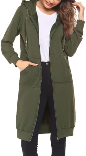 ELESOL Kadınlar Casual Zip up Polar Hoodies Tunik Kazak uzun kapşon Ceket S-XXXL