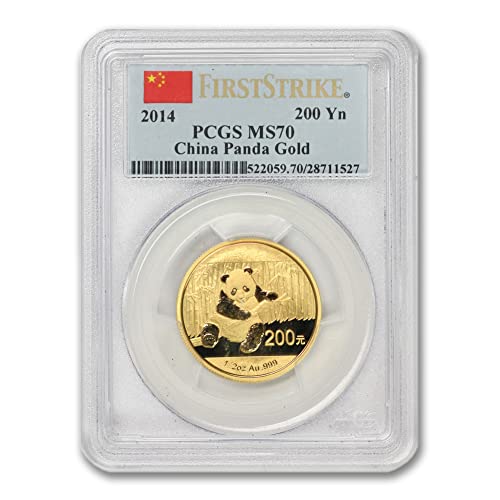 2014 Nane İşareti Yok Çin 1/2 oz Au Altın Panda MS-70 (İlk Vuruş - Çin Bayrağı Etiketi) CoinFolio ¥200 PCGS MS70