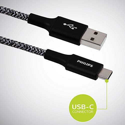 PHİLİPS 3 Ft. USB C Tipi Kablo, USB-A'dan USB-C'ye Siyah Dayanıklı Örgülü Hızlı Şarj Kablosu, iPad Pro, MacBook Pro,