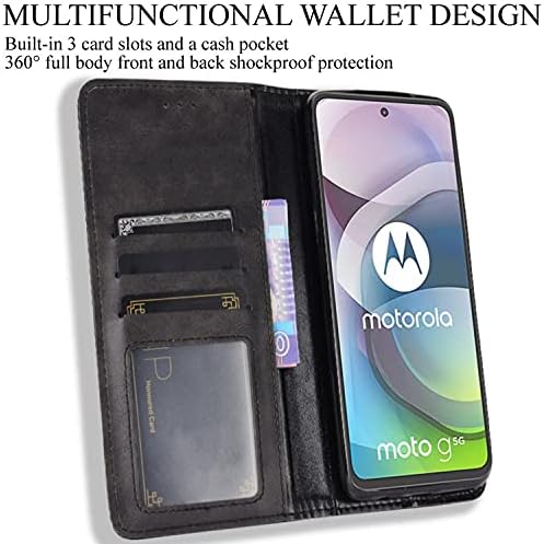 HualuBro Motorola Bir 5G Ace Durumda, Retro PU Deri Tam Vücut Darbeye Dayanıklı Cüzdan Flip Case Kapak Kart Yuvası