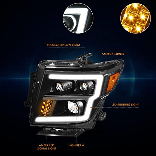 LED DRL Projektör far takımı ile Uyumlu 16-22 Nissan Titan (XD), Siyah Konut / Amber Köşe