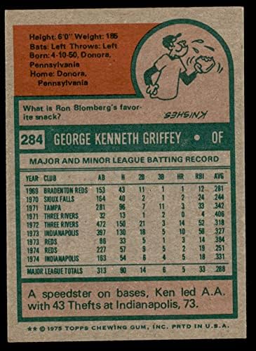 1975 Topps 284 Ken Griffey Cincinnati Kırmızıları (Beyzbol Kartı) NM Kırmızıları
