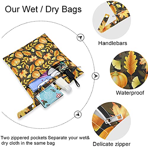 visesunny Sonbahar Şube Yaprak Kabak 2 Adet ıslak fermuarlı cepli çanta Yıkanabilir Kullanımlık Geniş Bebek Bezi Çantası