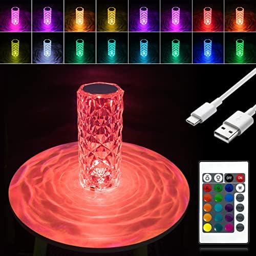 Kristal Elmas Masa Lambası: 16 Renk Değiştirme Dokunmatik Kontrol Masası komidin LED gece Lambası Akrilik Gül Romantik