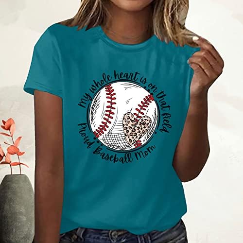 Bayan beyzbol tişörtü Mektup Baskı Grafik Tees Sevimli Anne Gömlek Tops Standart Fit Kısa Kollu Egzersiz Gömlek Kadınlar