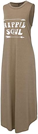 officpb yaz elbisesi Kadınlar için, Moda Kadın O-Boyun Kolsuz Mektup Baskılı Casual Uzun Maxi Elbise