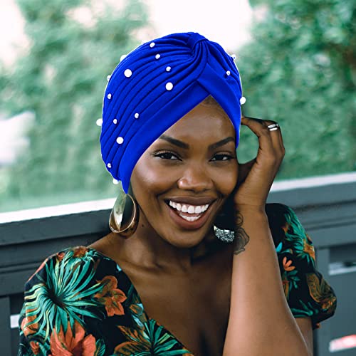 10 Adet Afrika Kadınlar Türban Şapka Kap Önceden Bağlı Düğüm Başörtüsü Sahte İnci Başkanı Wrap Bere Bonnet Başörtüsü