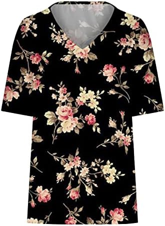 Bayanlar Kısa Kollu Üstleri Çiçek Grafik Gevşek Fit Büyük Boy Bluzlar T Shirt Derin V Boyun Brunch Tops 2023 FB