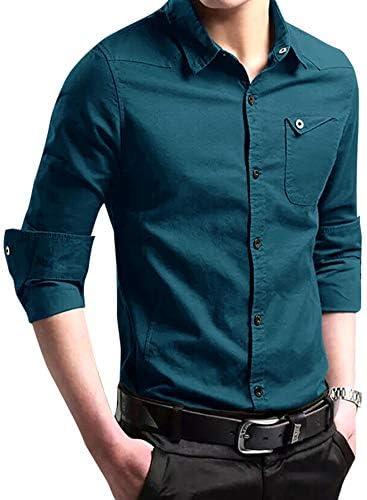 XTAPAN erkek Casual Slim Fit Gömlek pamuklu uzun kollu tişört Düğme Aşağı Elbise Gömlek