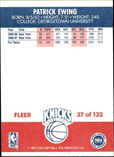 1987 Fleer 37 Patrick Ewing New York Knicks (Basketbol Kartı) NM Knicks Georgetown