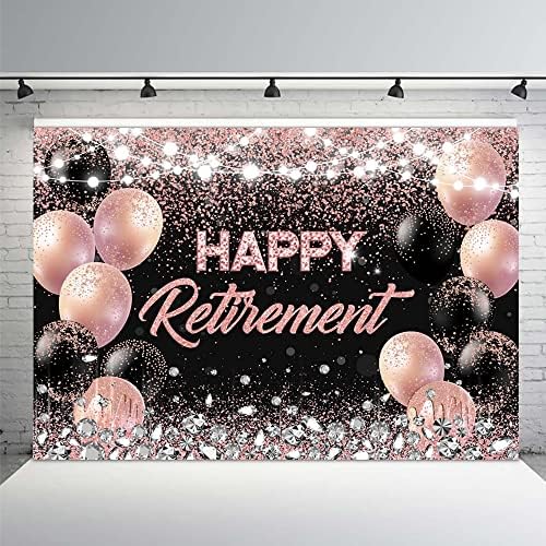 MEHOFOND Mutlu Emeklilik Parti Zemin Gül Altın ve Şerit Tebrikler Emekli Fotoğraf Arka Plan Fotoğraf Glitter Balonlar