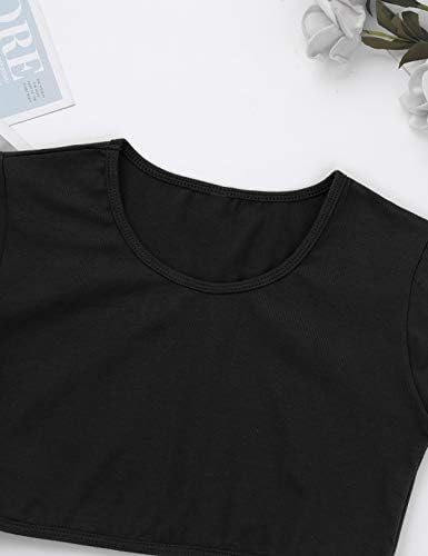 Loyan Çocuk Kız Dans Spor Tees kısa kollu t-Shirt Düz Renk Kırpma Üst Giyim