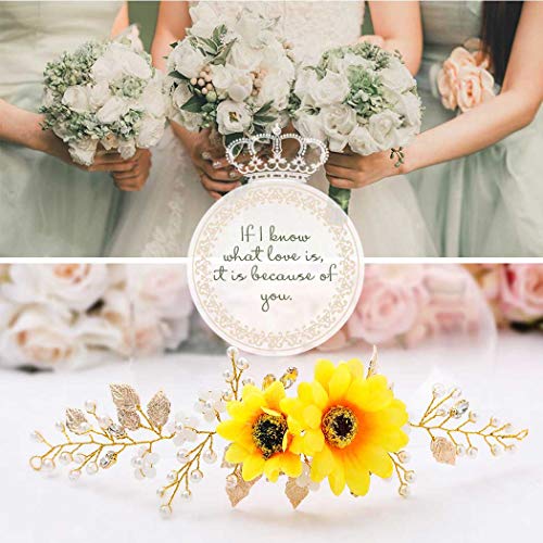 Barogirl Düğün Saç Asma Aksesuarı Ayçiçeği Gelin Başlığı Altın Çiçek Kafa Bandı Kadınlar ve Kızlar için (Altın)