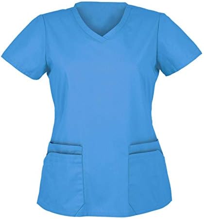 Bayan Bluz V Boyun Kısa Kollu Gömlek Klasik Düz Renk gevşek Üniforma T Shirt Tees Tops